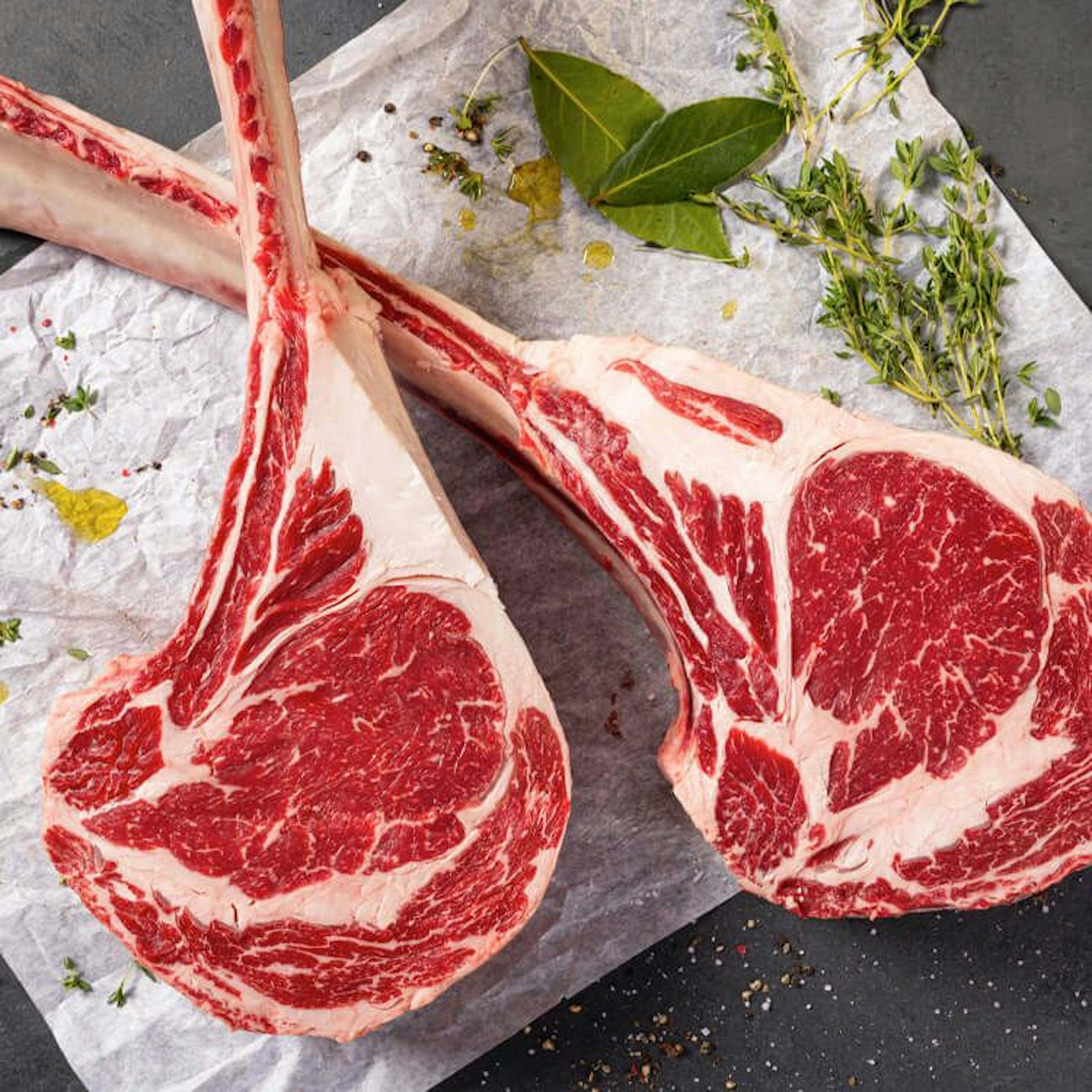 Grass-Fed Rib Tomahawk Ribeyes Raw