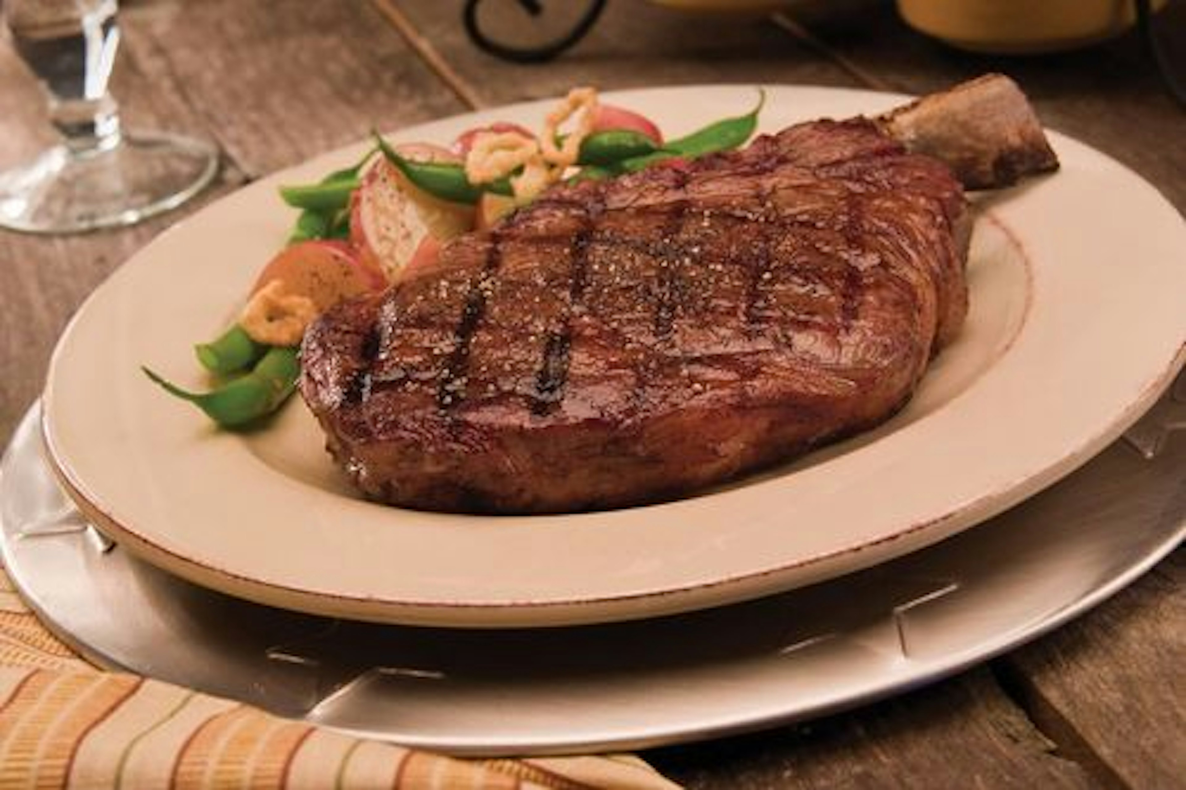 Cowboy Ribeyes with Steamed Guinness French Onion Green Beans