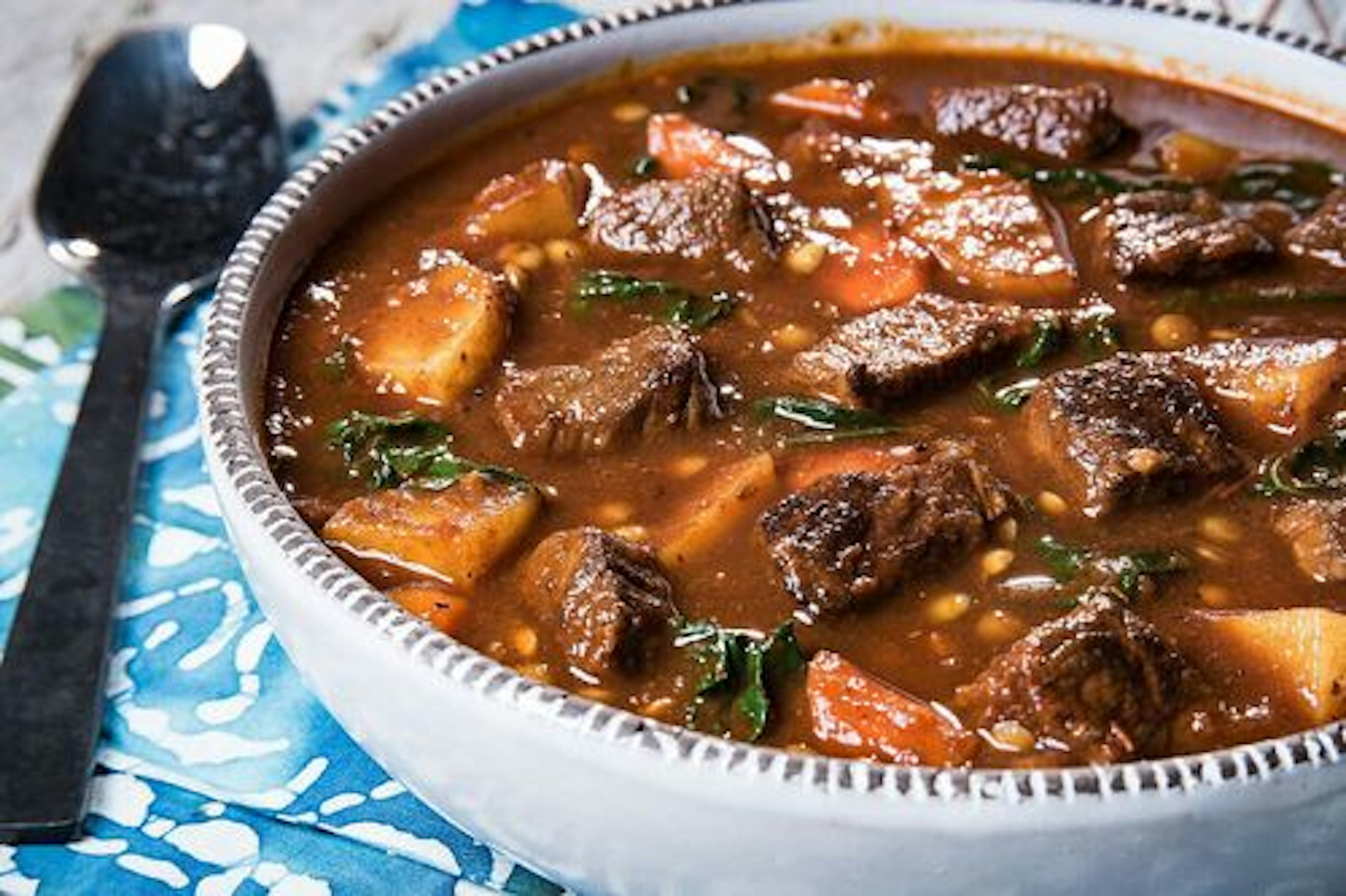 Fragrant Beef Stew with Collard Greens and Lentils