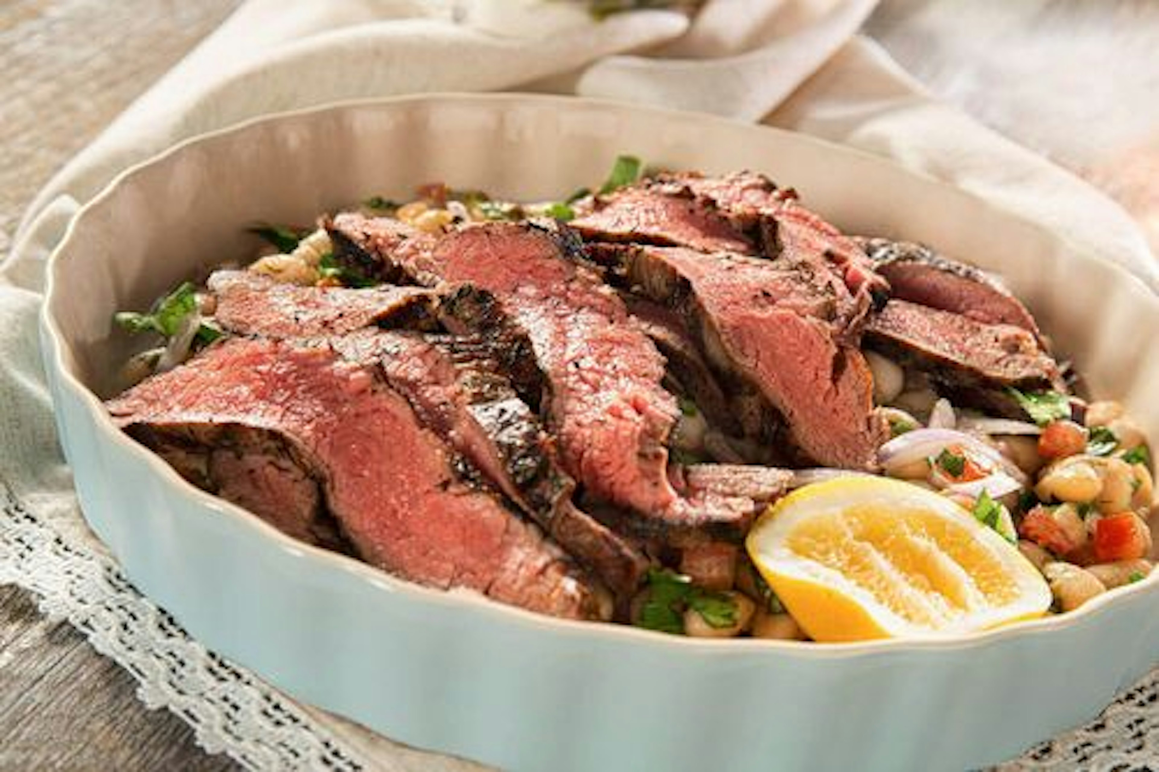 Grilled Rosemary Flank Steak with White Bean Salad