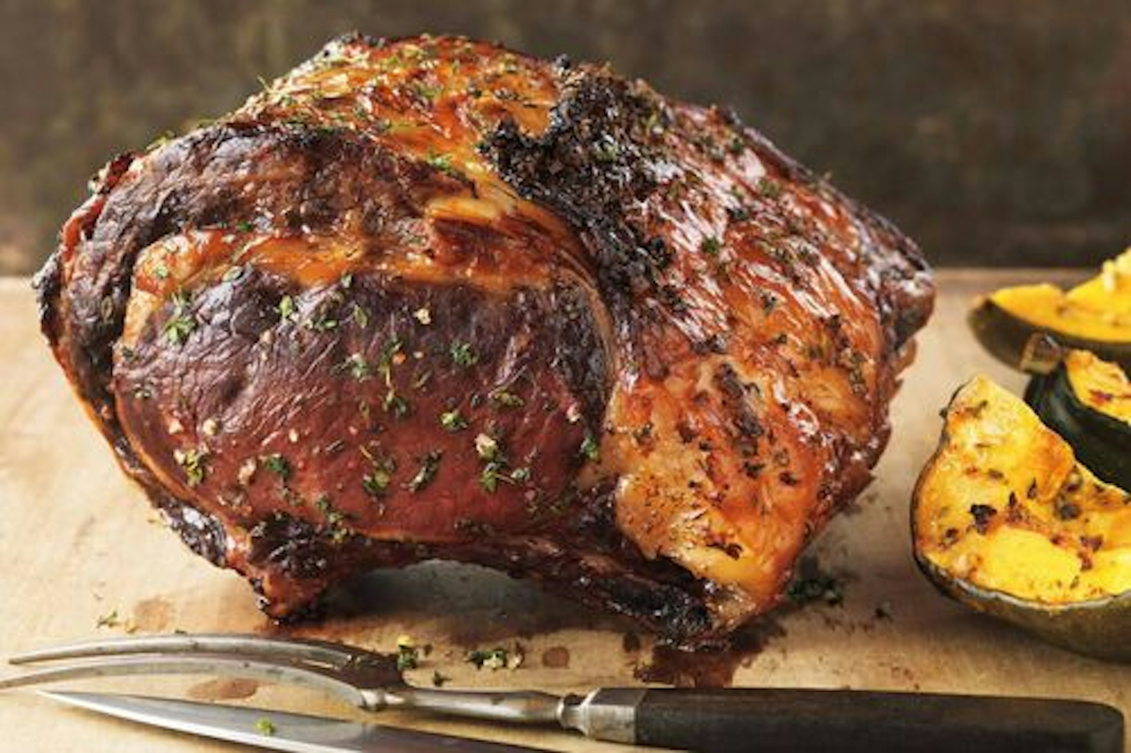 Maple-Glazed Rib Roast With Roasted Acorn Squash