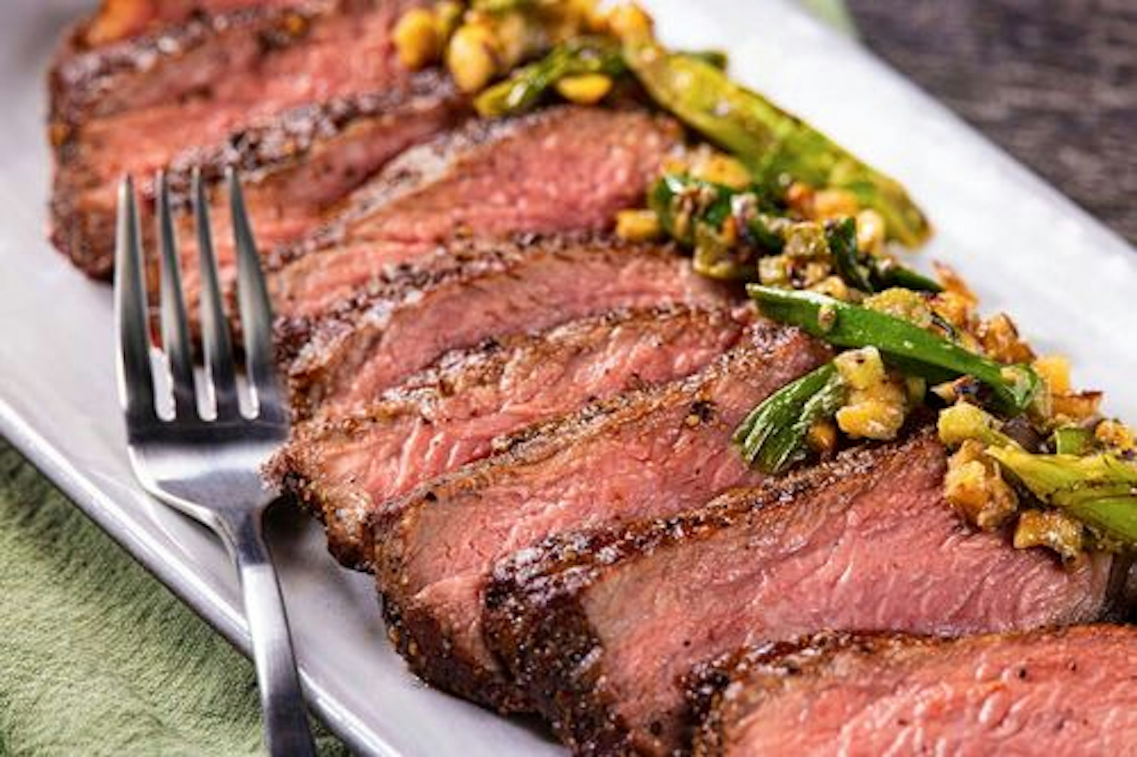 New York Strip Steaks with Charred Scallion Relish