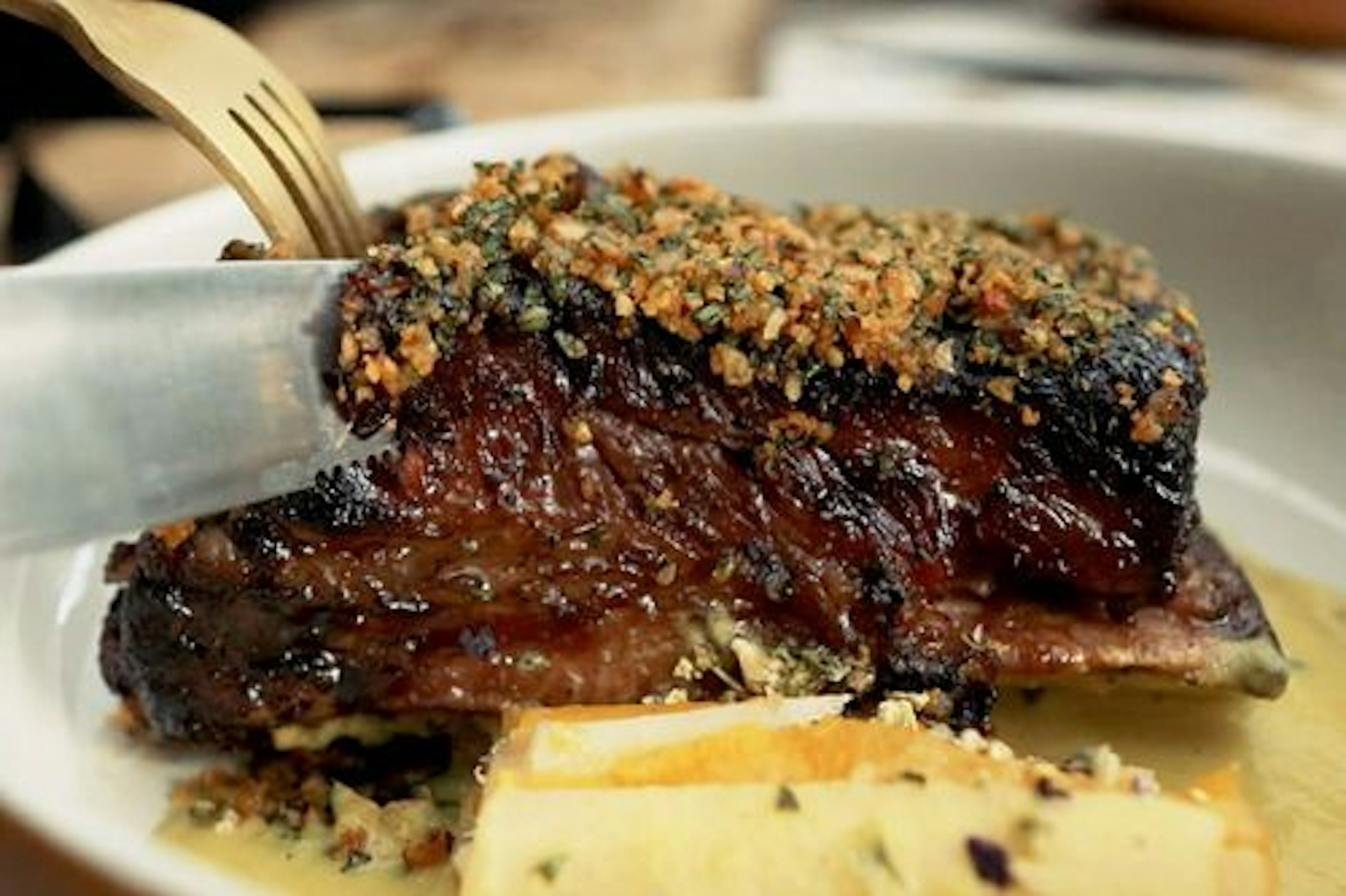 Sous Vide Beef Short Ribs with Pomegranate Glaze and Chimichurri Crust