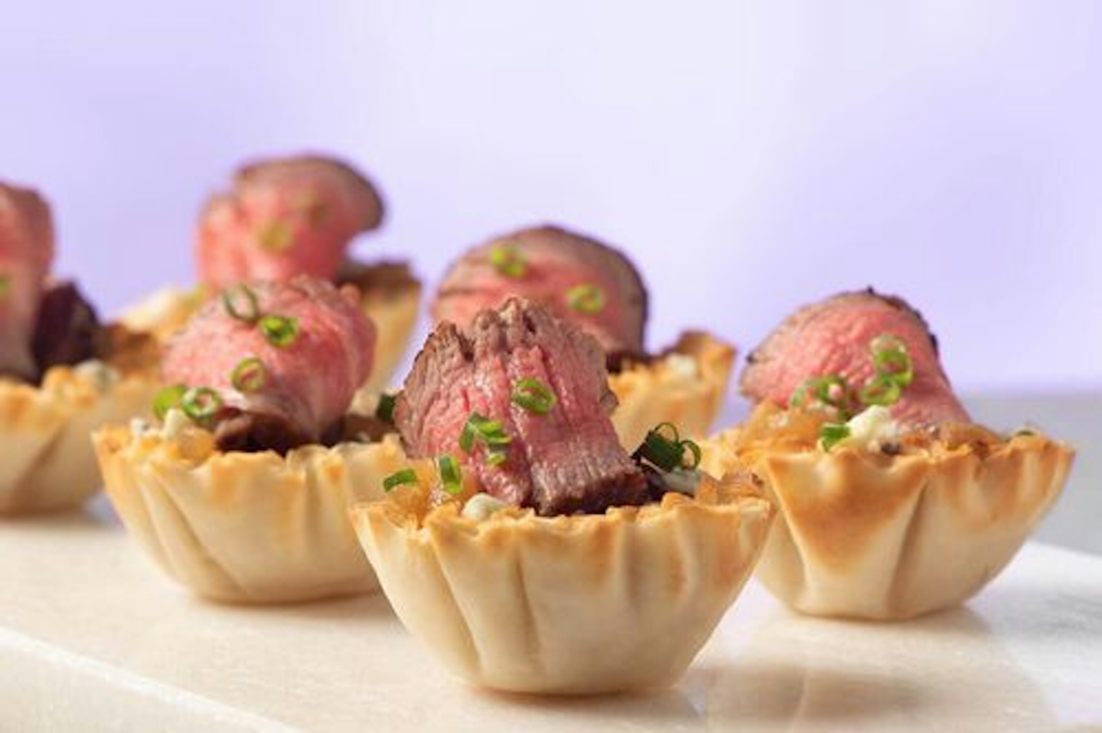 Tenderloin Phyllo Cups with Blue Cheese and Caramelized Onion Jam