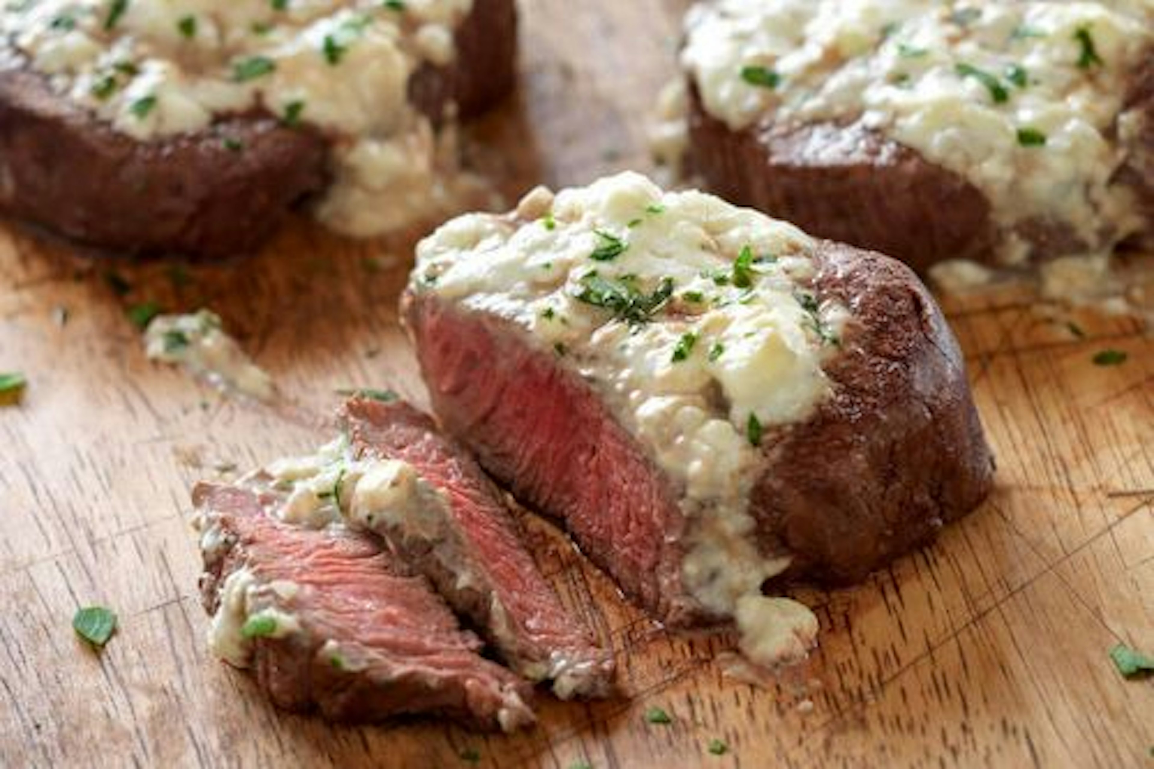 Tenderloin Steaks with Blue Cheese Topping