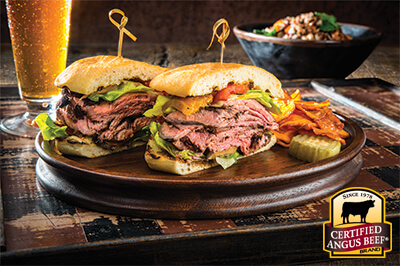 Pesto Pepper Steak Sandwich recipe provided by the Certified Angus Beef® brand.